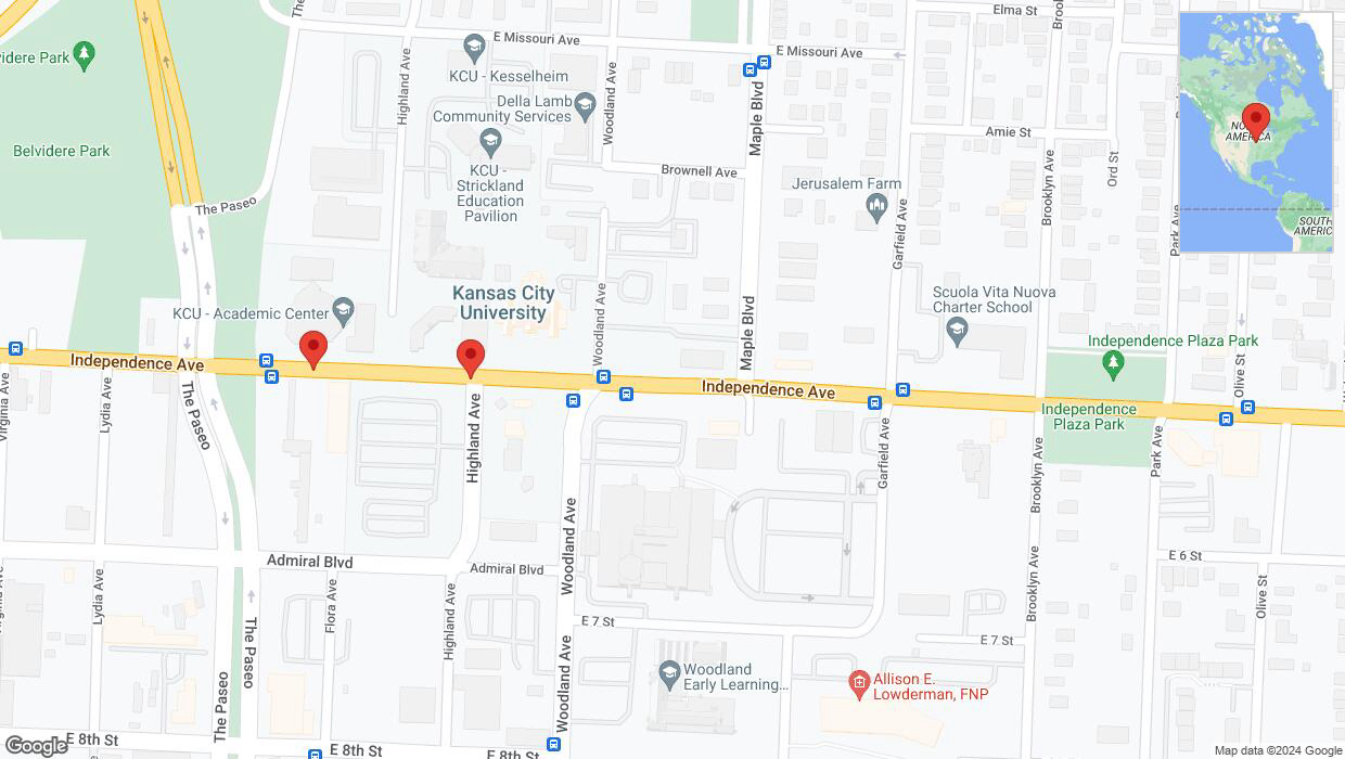 A detailed map that shows the affected road due to 'Kansas City: Independence Avenue/US-24 temporarily closed' on July 1st at 6:24 p.m.