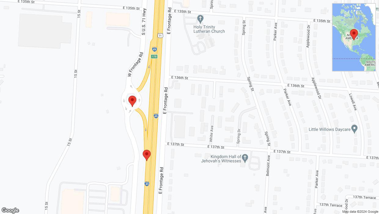 A detailed map that shows the affected road due to 'Grandview: South U.S. 71 Highway closed' on July 3rd at 5 p.m.