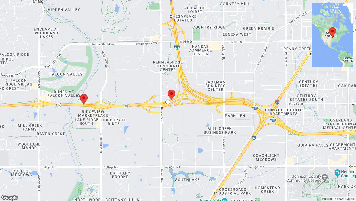 A detailed map that shows the affected road due to 'Heavy rain prompts traffic advisory on westbound K-10 in Lenexa' on July 3rd at 5:30 p.m.