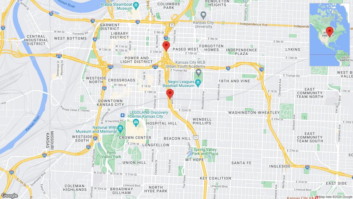 A detailed map that shows the affected road due to 'Drivers cautioned as heavy rain triggers traffic concerns on northbound US-71 in Kansas City' on July 3rd at 7:43 p.m.