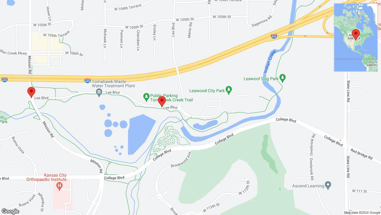 A detailed map that shows the affected road due to 'Lee Boulevard closed in Leawood' on July 4th at 1:36 p.m.