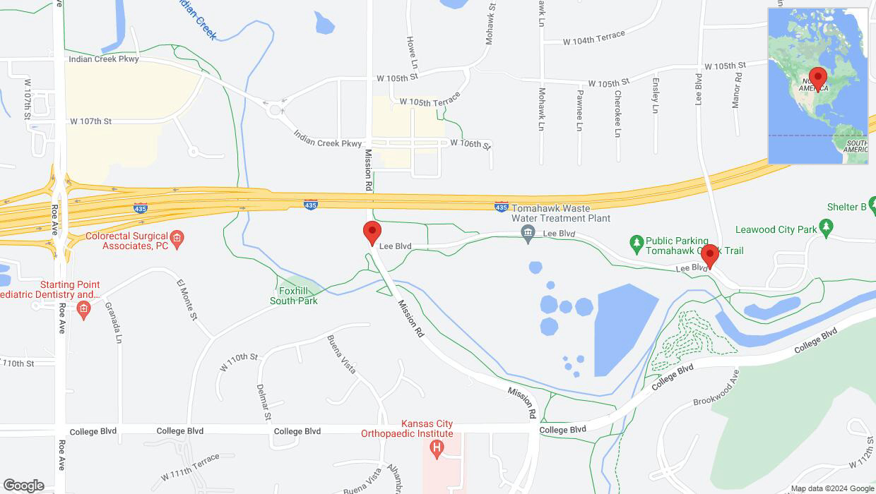A detailed map that shows the affected road due to 'Mission Road temporarily closed in Leawood' on July 4th at 1:36 p.m.
