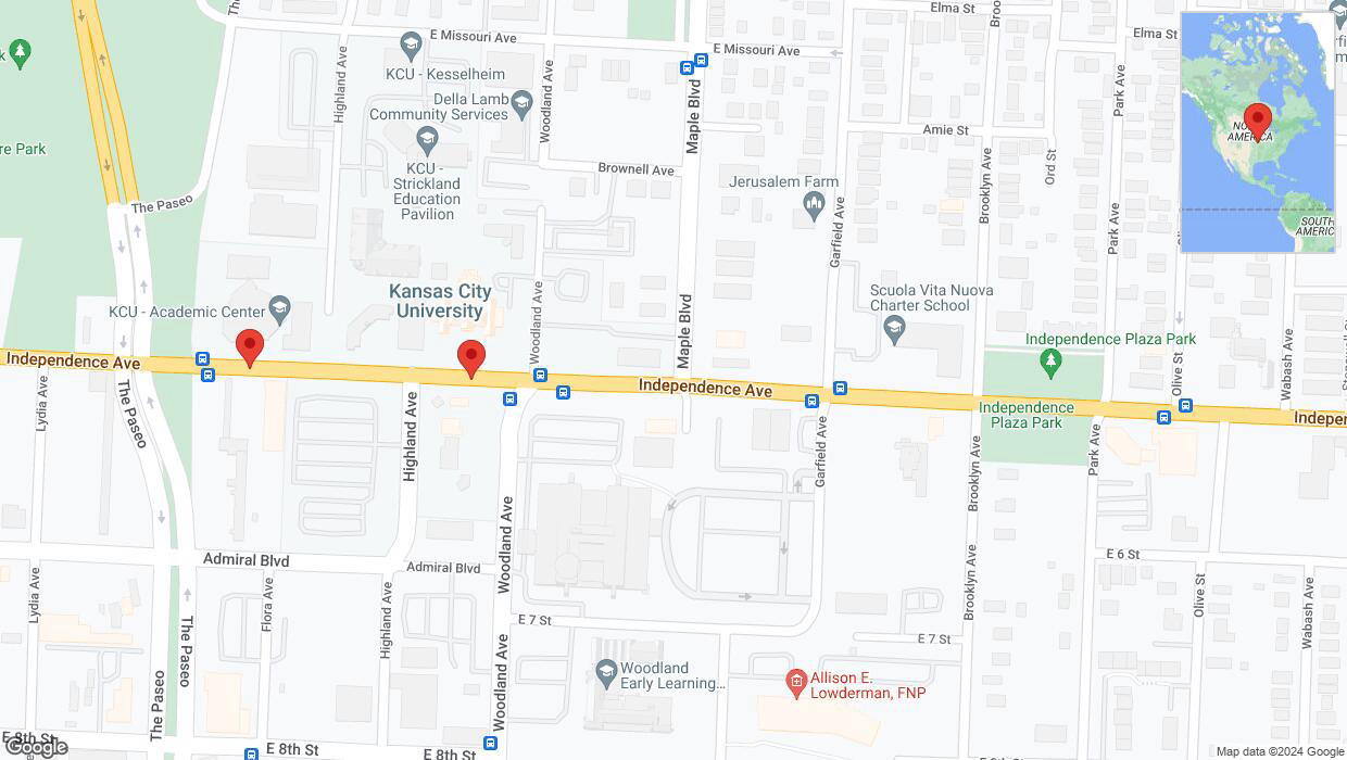 A detailed map that shows the affected road due to 'Kansas City: Independence Avenue/US-24 closed' on July 6th at 11:45 p.m.