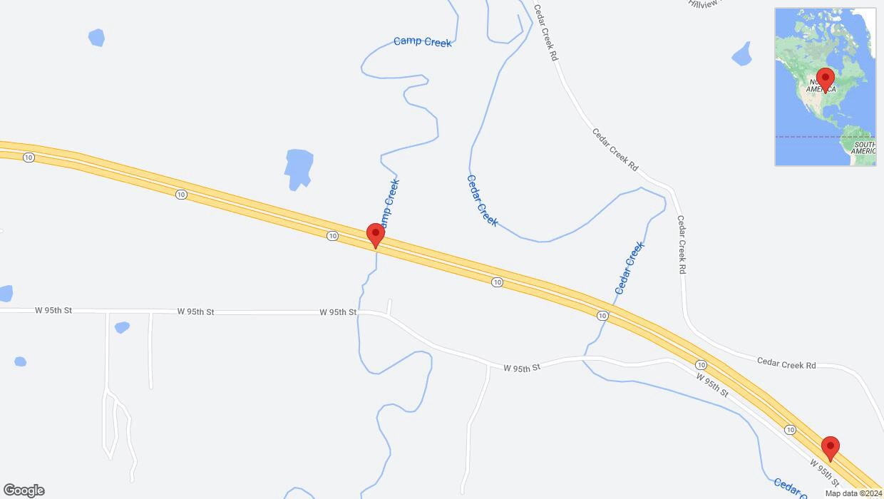 A detailed map that shows the affected road due to 'Lane on K-10 closed in De Soto' on July 4th at 9:53 p.m.