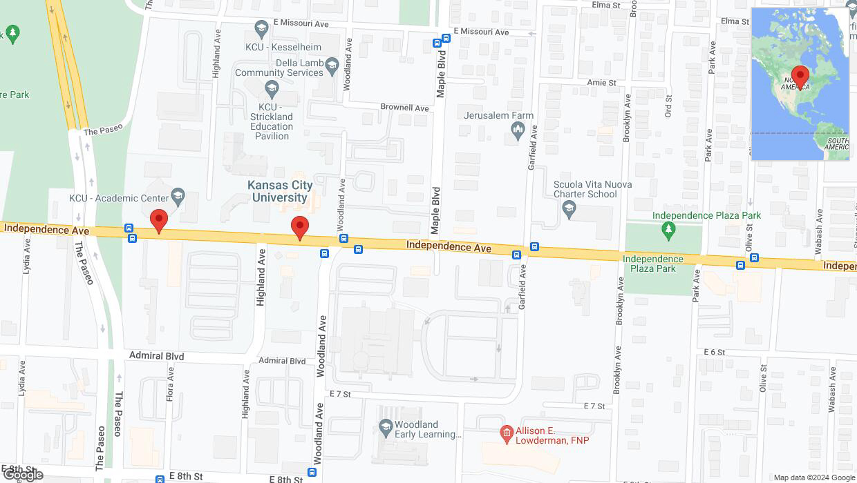 A detailed map that shows the affected road due to 'Independence Avenue/US-24 temporarily closed in Kansas City' on July 14th at 10:16 a.m.