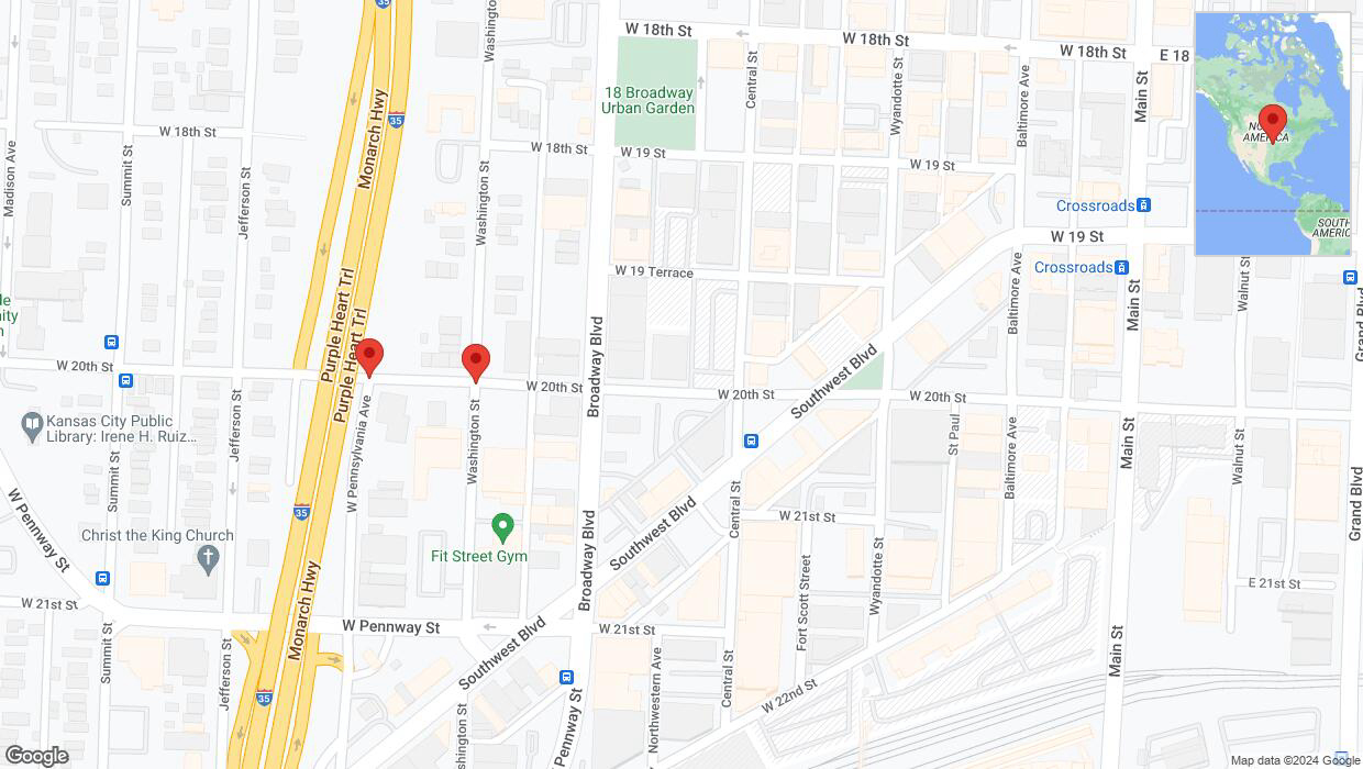 A detailed map that shows the affected road due to 'West 20th Street temporarily closed in Kansas City' on July 8th at 2:27 p.m.