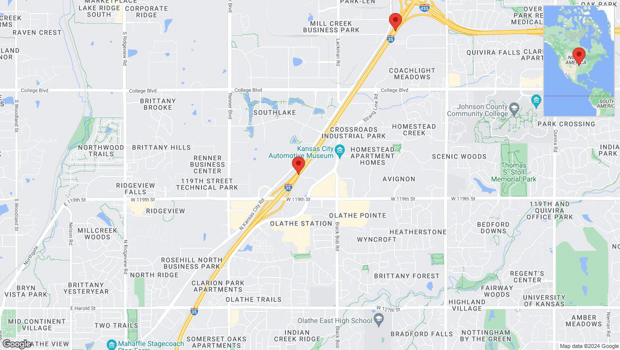 A detailed map that shows the affected road due to 'Heavy rain prompts traffic advisory on eastbound I-35 in Olathe' on July 10th at 10:17 p.m.