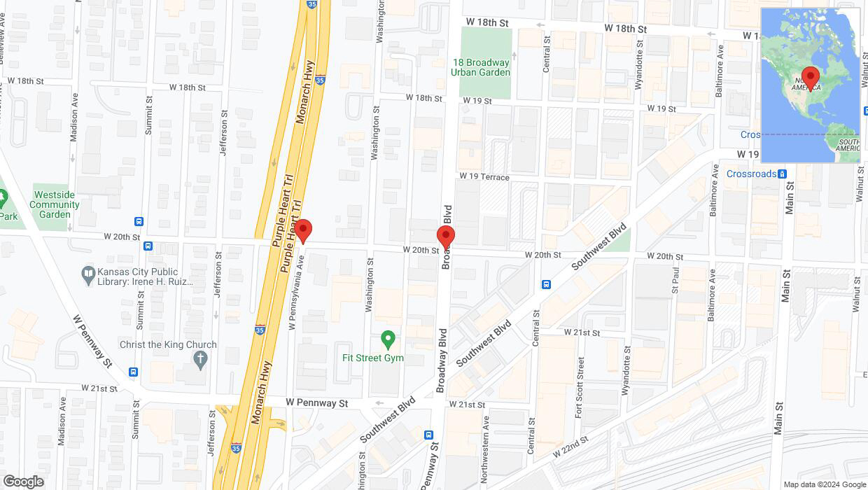 A detailed map that shows the affected road due to 'West Pennsylvania Avenue closed in Kansas City' on July 11th at 7:04 p.m.