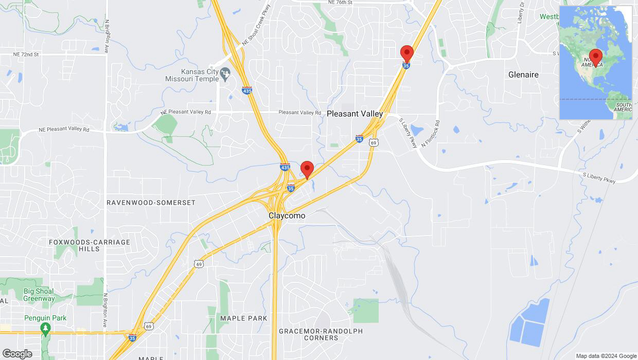 A detailed map that shows the affected road due to 'Traffic alert issued due to heavy rain conditions on northbound I-35 in Liberty' on July 11th at 10:28 p.m.