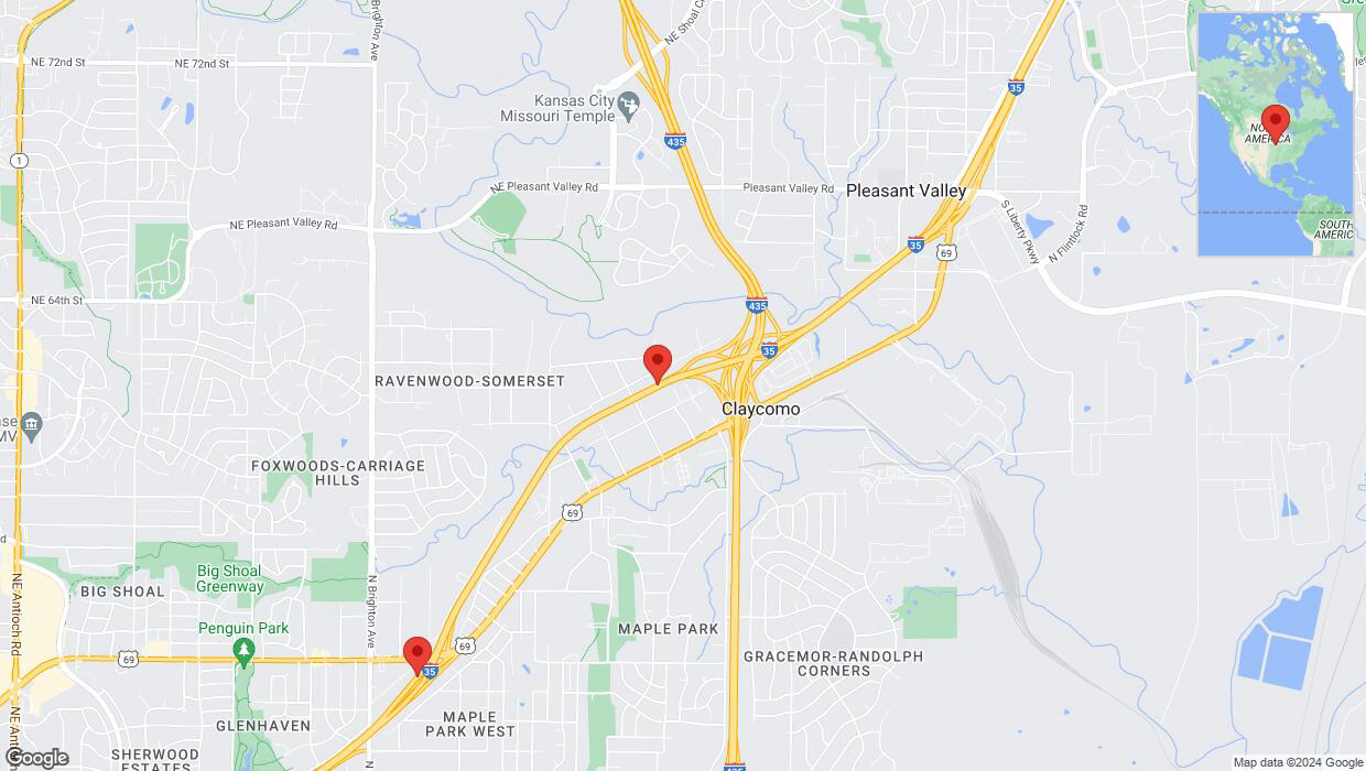 A detailed map that shows the affected road due to 'Drivers cautioned as heavy rain triggers traffic concerns on southbound I-35 in Kansas City' on July 11th at 10:52 p.m.