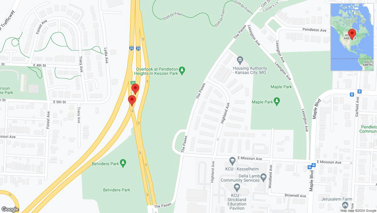 A detailed map that shows the affected road due to 'Broken down vehicle on northbound I-35 in Kansas City' on July 12th at 5:32 p.m.