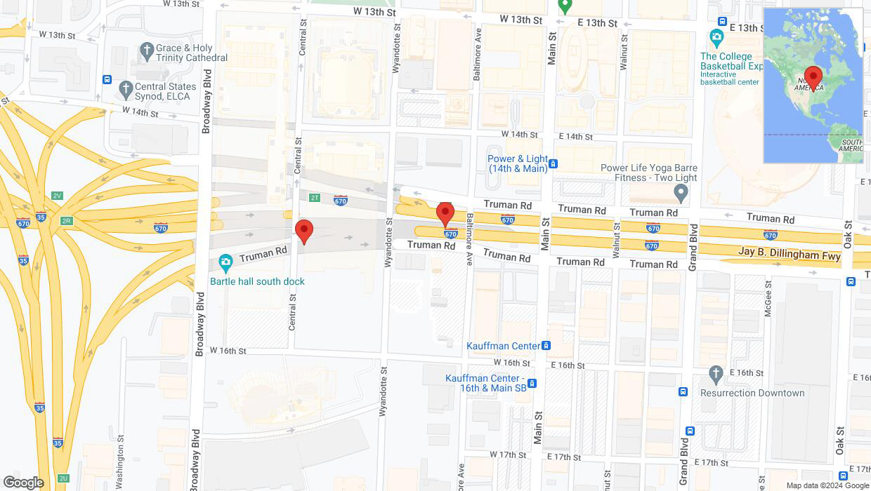 A detailed map that shows the affected road due to 'West 13th Street: tunnel closed between West Truman Road and I-670 East' on July 12th at 8:50 p.m.