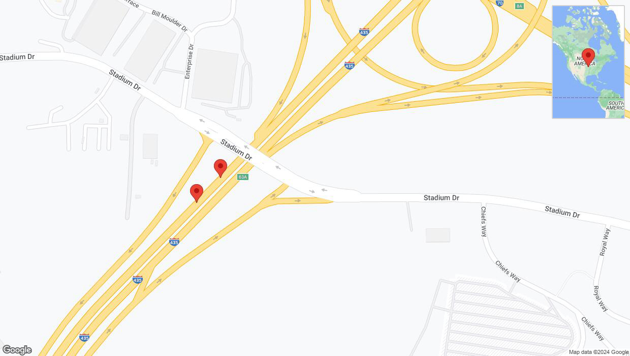 A detailed map that shows the affected road due to 'Broken down vehicle on southbound I-435 in Kansas City' on July 14th at 11:28 a.m.