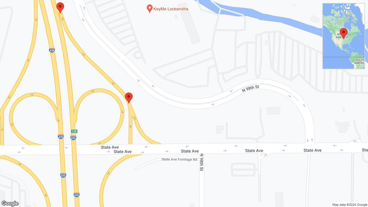 A detailed map that shows the affected road due to 'Warning: Crash on North 98th Street in Kansas City' on July 14th at 9:28 a.m.