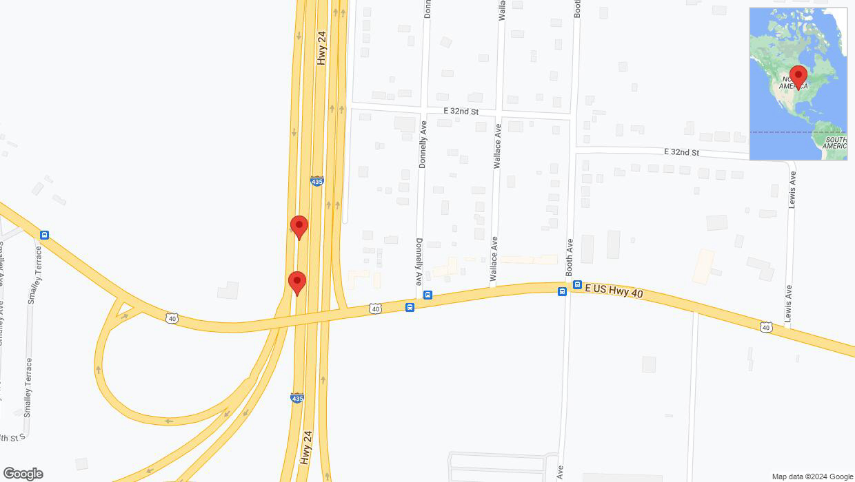 A detailed map that shows the affected road due to 'Broken down vehicle on southbound I-435 in Kansas City' on July 14th at 10:40 a.m.