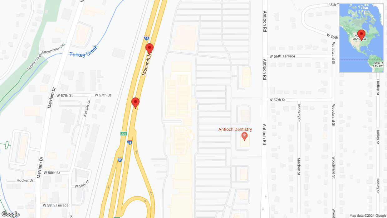 A detailed map that shows the affected road due to 'Broken down vehicle on northbound I-35 in Shawnee' on July 14th at 11:40 a.m.
