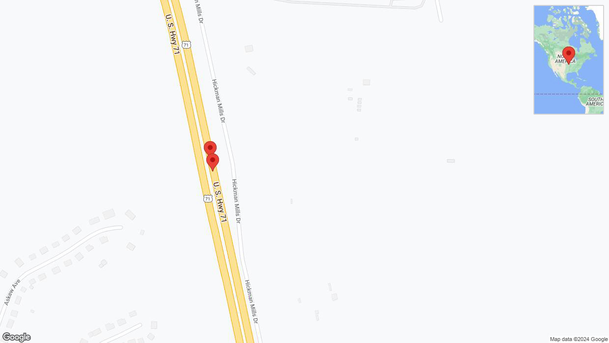 A detailed map that shows the affected road due to 'Broken down vehicle on northbound I-40/US-71 in Kansas City' on July 14th at 1:33 p.m.