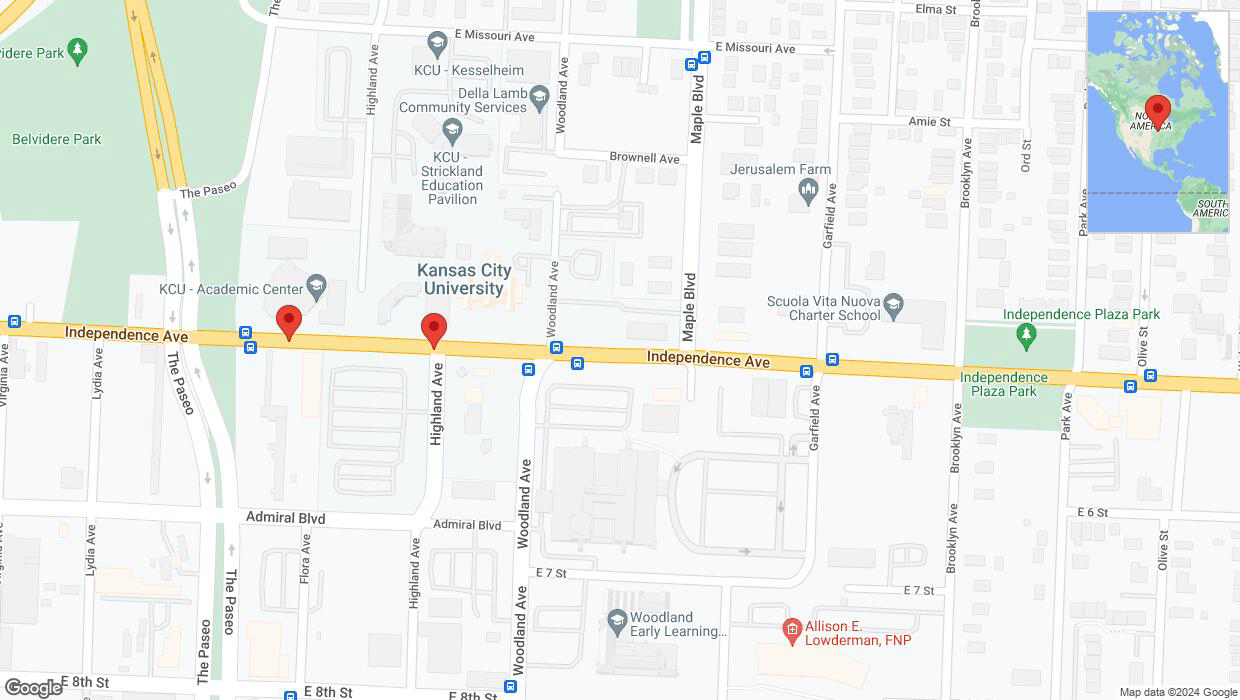 A detailed map that shows the affected road due to 'Independence Avenue/US-24 closed in Kansas City' on July 20th at 10:59 p.m.