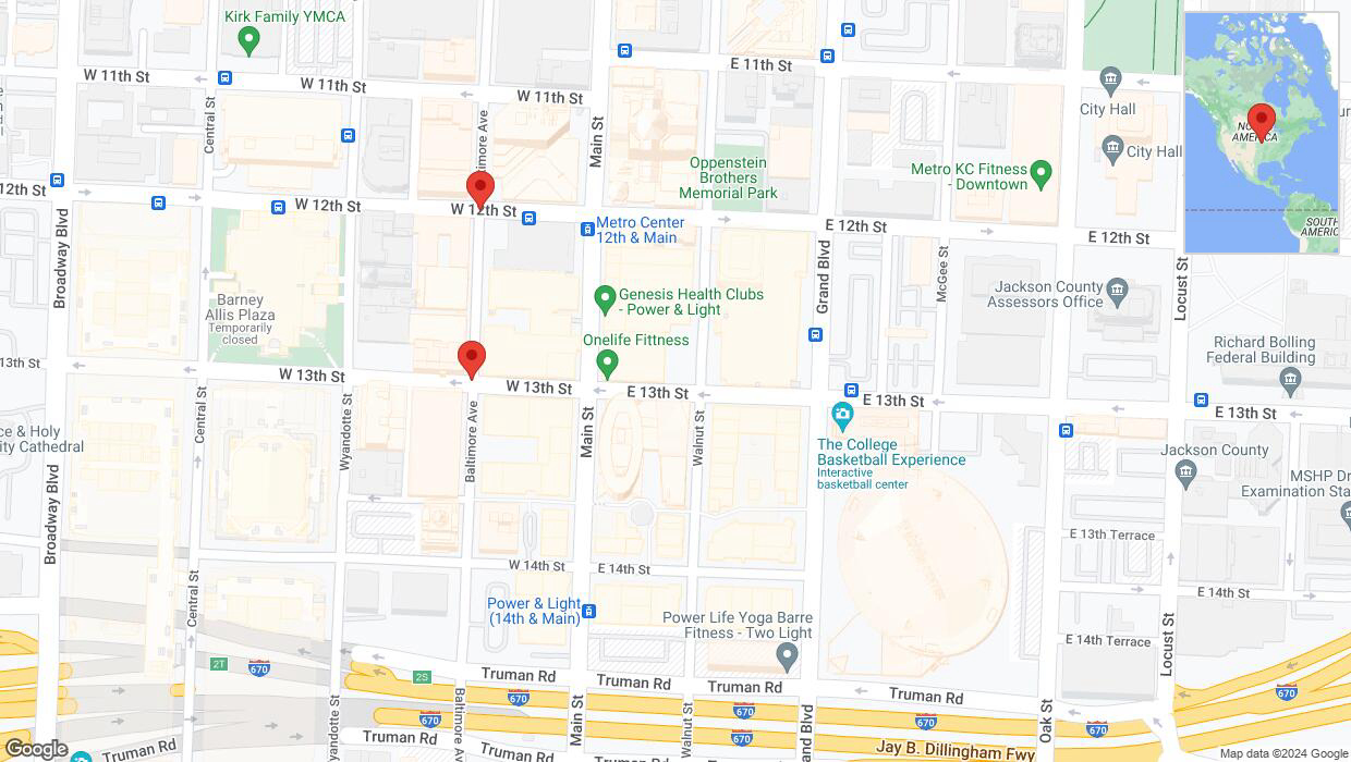 A detailed map that shows the affected road due to 'Kansas City: Baltimore Avenue temporarily closed' on July 15th at 3:15 p.m.