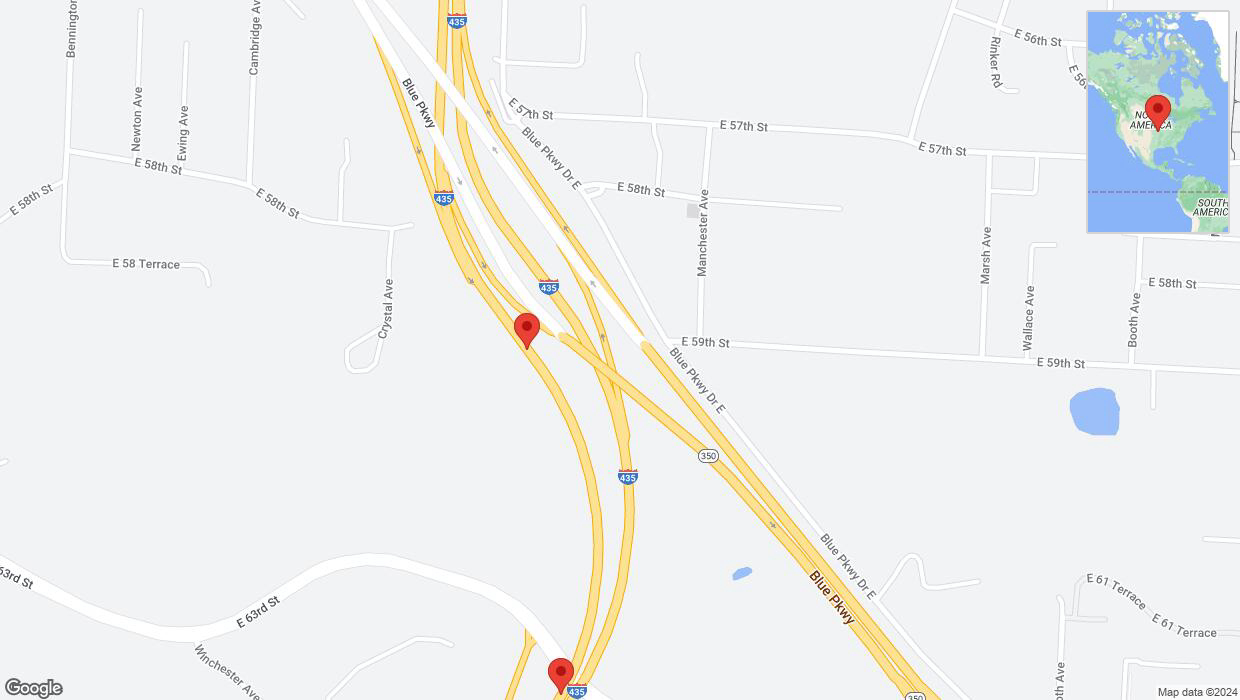 A detailed map that shows the affected road due to 'Broken down vehicle on southbound I-435 in Kansas City' on July 15th at 4:33 p.m.