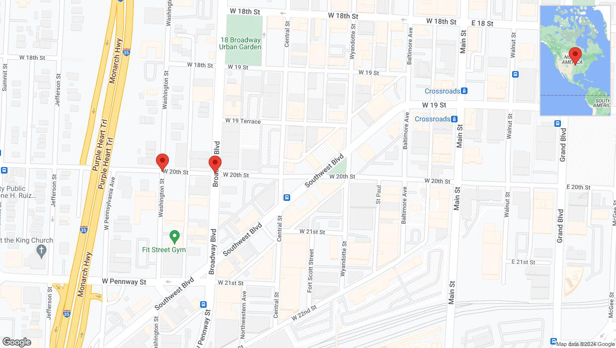 A detailed map that shows the affected road due to 'Broadway Boulevard closed in Kansas City' on July 15th at 4:51 p.m.