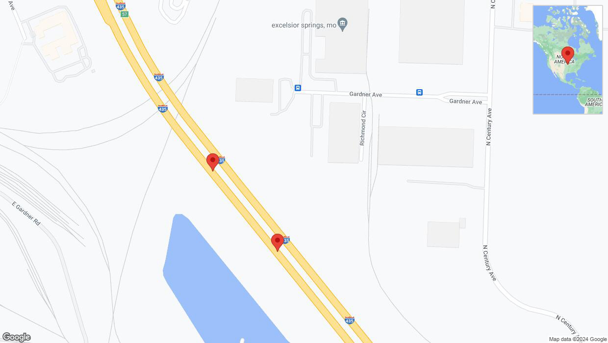 A detailed map that shows the affected road due to 'Broken down vehicle on southbound I-435 in Kansas City' on July 16th at 12:38 p.m.
