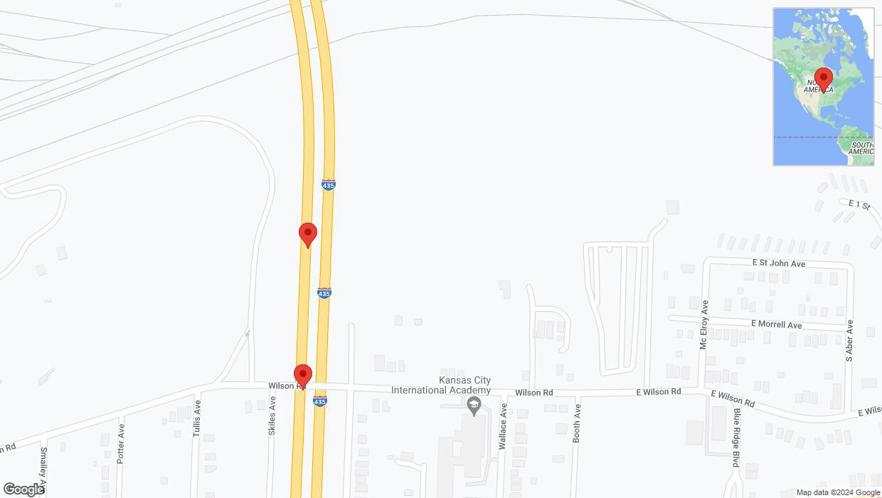A detailed map that shows the affected road due to 'Broken down vehicle on southbound I-435 in Kansas City' on July 16th at 12:44 p.m.