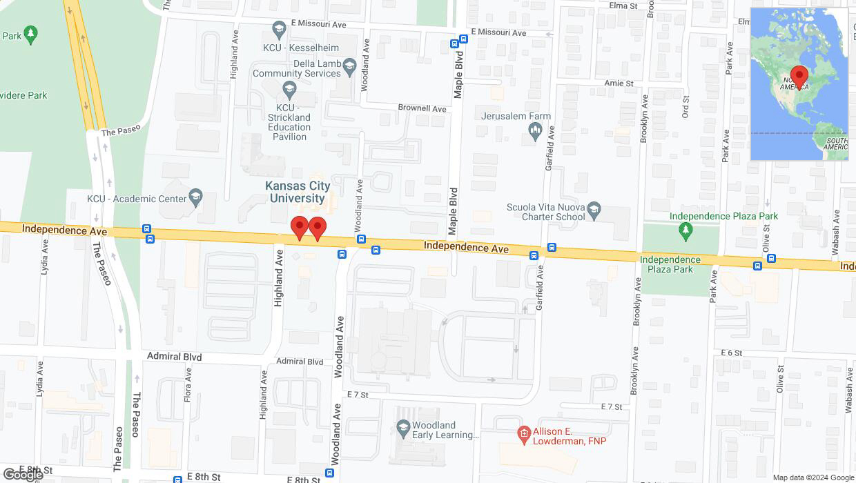 A detailed map that shows the affected road due to 'Independence Avenue/US-24 temporarily closed in Kansas City' on July 16th at 8:14 p.m.
