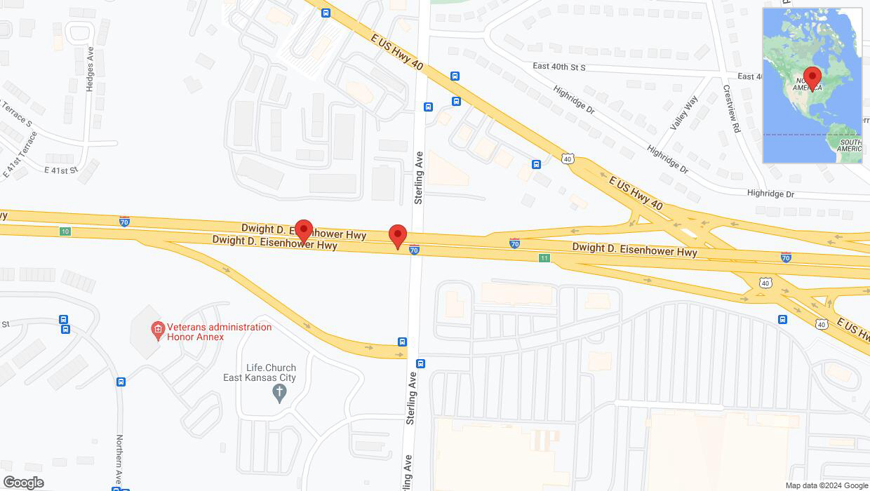 A detailed map that shows the affected road due to 'Broken down vehicle on eastbound I-70 in Kansas City' on July 16th at 11:32 p.m.
