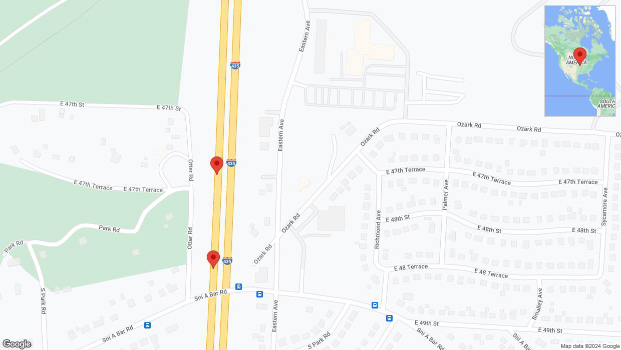 A detailed map that shows the affected road due to 'Broken down vehicle on southbound I-435 in Kansas City' on July 17th at 4:19 p.m.