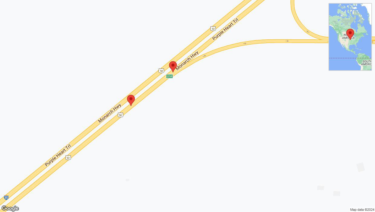 A detailed map that shows the affected road due to 'Broken down vehicle on eastbound I-35 in Olathe' on July 17th at 3:43 p.m.