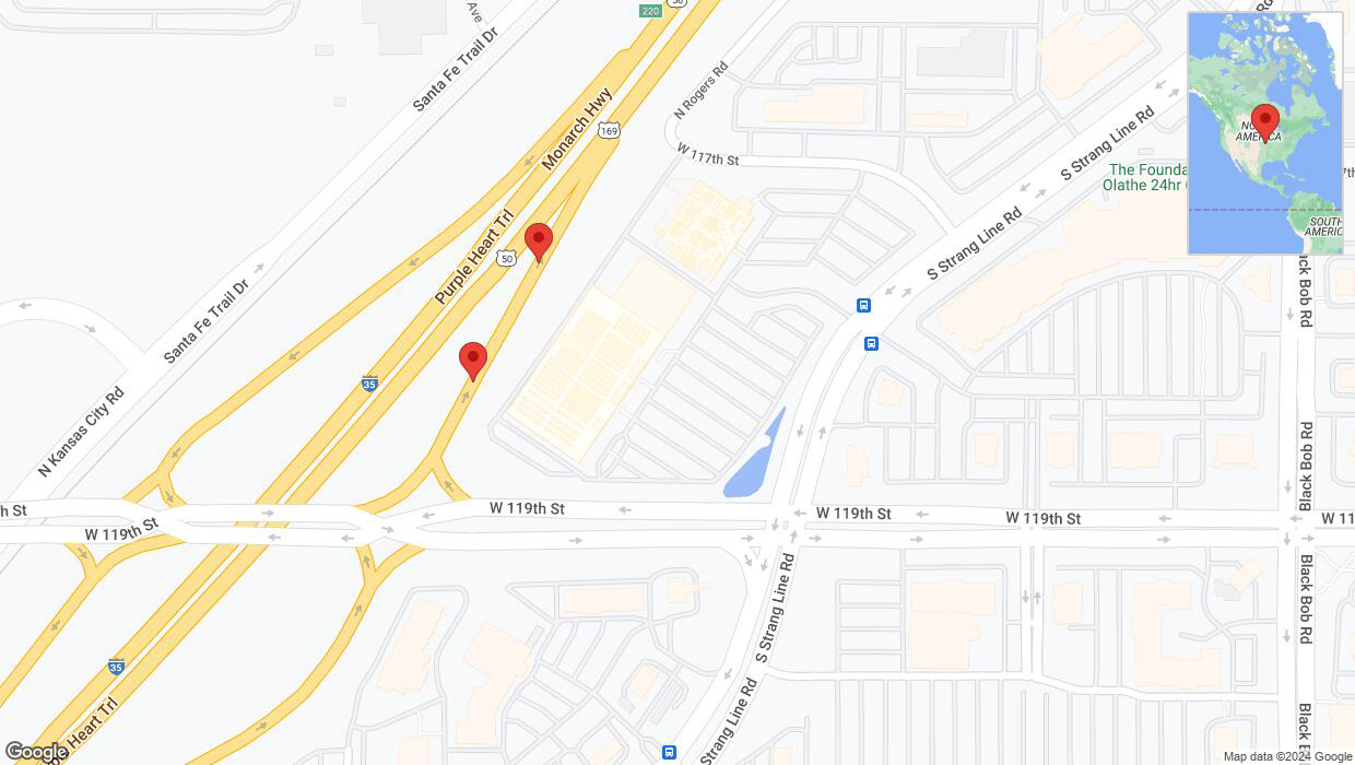 A detailed map that shows the affected road due to 'Broken down vehicle on South Strang Line Road in Olathe' on July 17th at 12:49 p.m.
