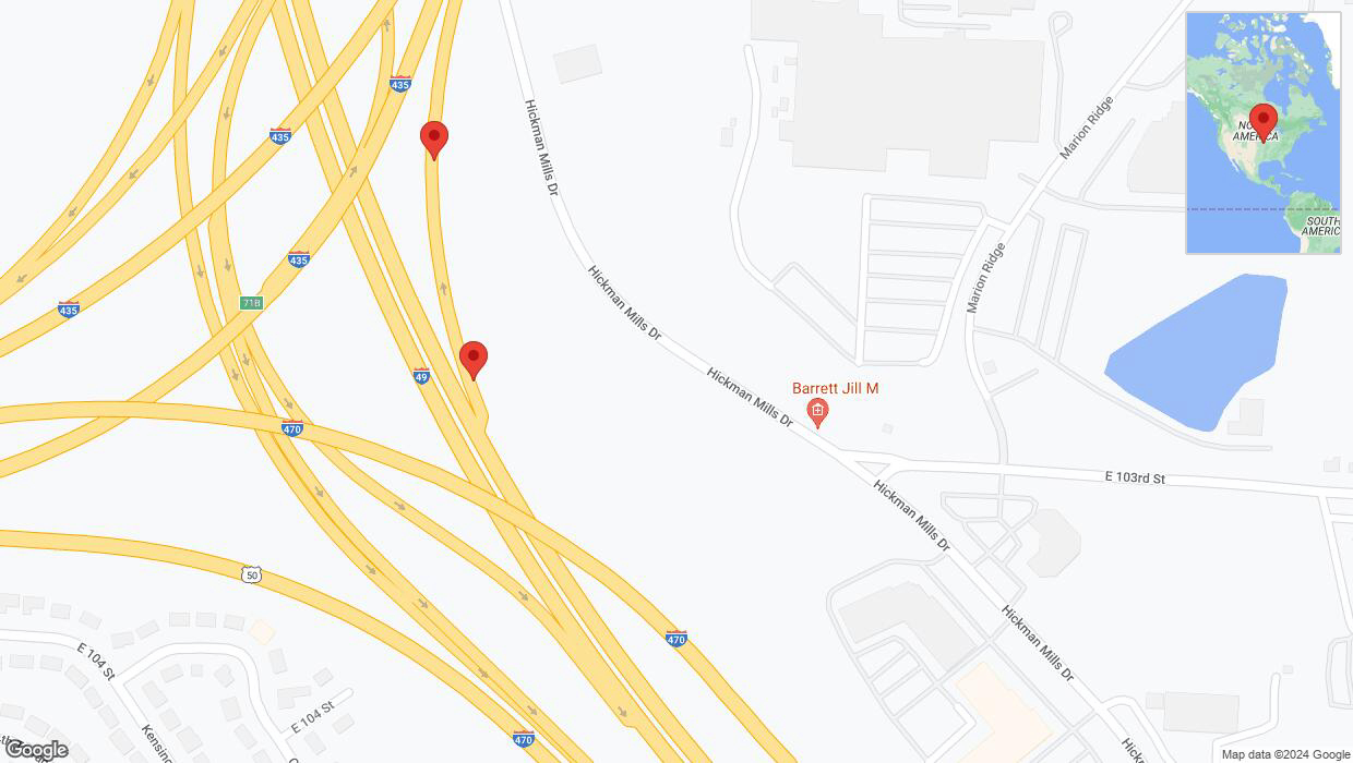A detailed map that shows the affected road due to 'Broken down vehicle on the U. S. Highway 71 in Kansas City' on July 17th at 12:07 p.m.