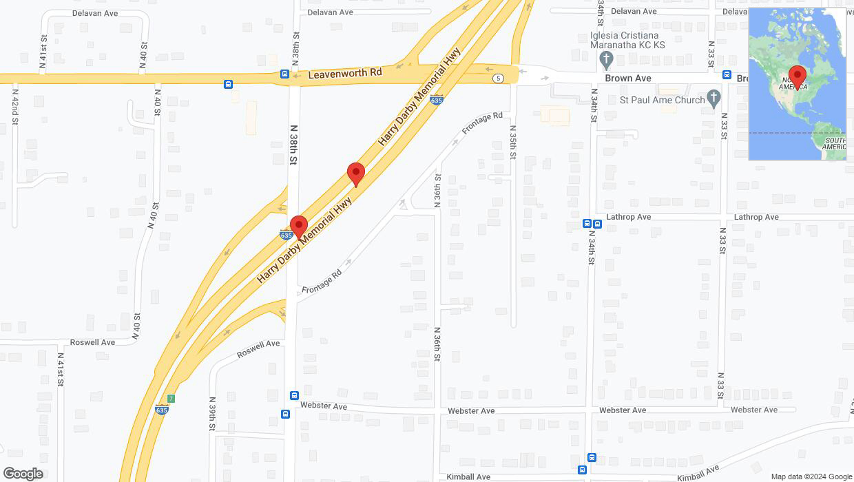 A detailed map that shows the affected road due to 'Broken down vehicle on northbound I-635 in Kansas City' on July 17th at 12:49 p.m.