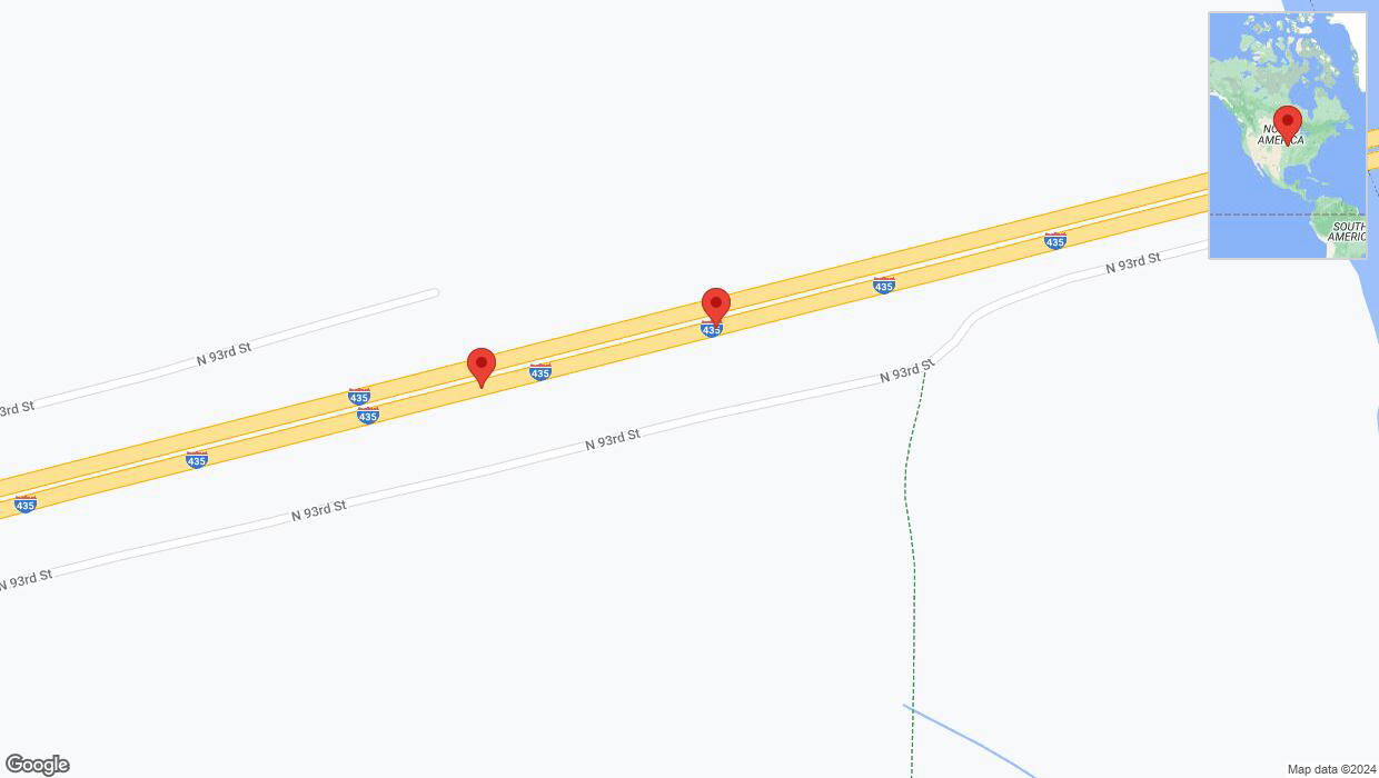 A detailed map that shows the affected road due to 'Broken down vehicle on northbound I-435 in Kansas City' on July 17th at 4:07 p.m.