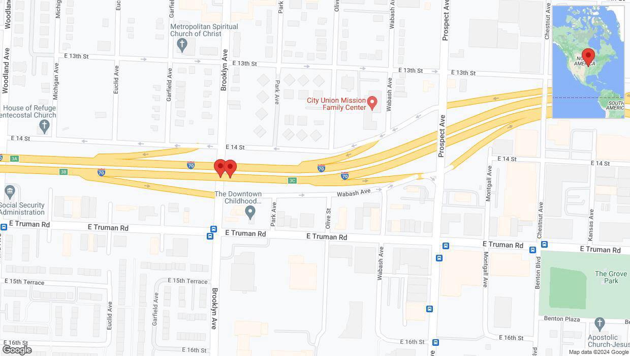 A detailed map that shows the affected road due to 'Broken down vehicle on eastbound I-70 in Kansas City' on July 17th at 4:43 p.m.