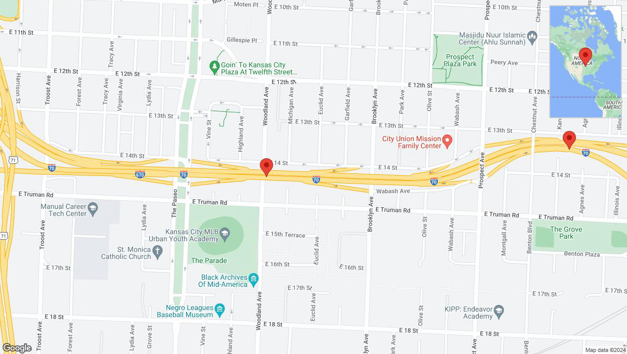 A detailed map that shows the affected road due to 'A crash has been reported on eastbound I-70' on July 17th at 4:55 p.m.