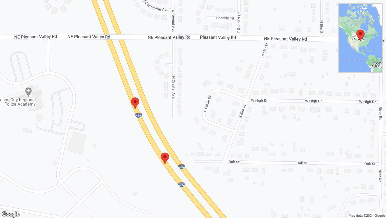 A detailed map that shows the affected road due to 'Broken down vehicle on southbound I-435 in Kansas City' on July 17th at 5:07 p.m.