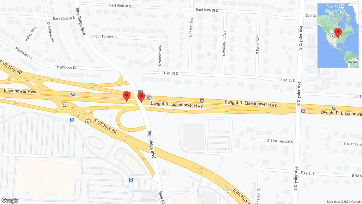A detailed map that shows the affected road due to 'Broken down vehicle on eastbound I-70 in Kansas City' on July 17th at 7:13 p.m.