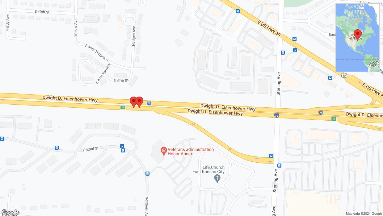 A detailed map that shows the affected road due to 'Crash reported on eastbound I-70 in Kansas City' on July 17th at 7:13 p.m.