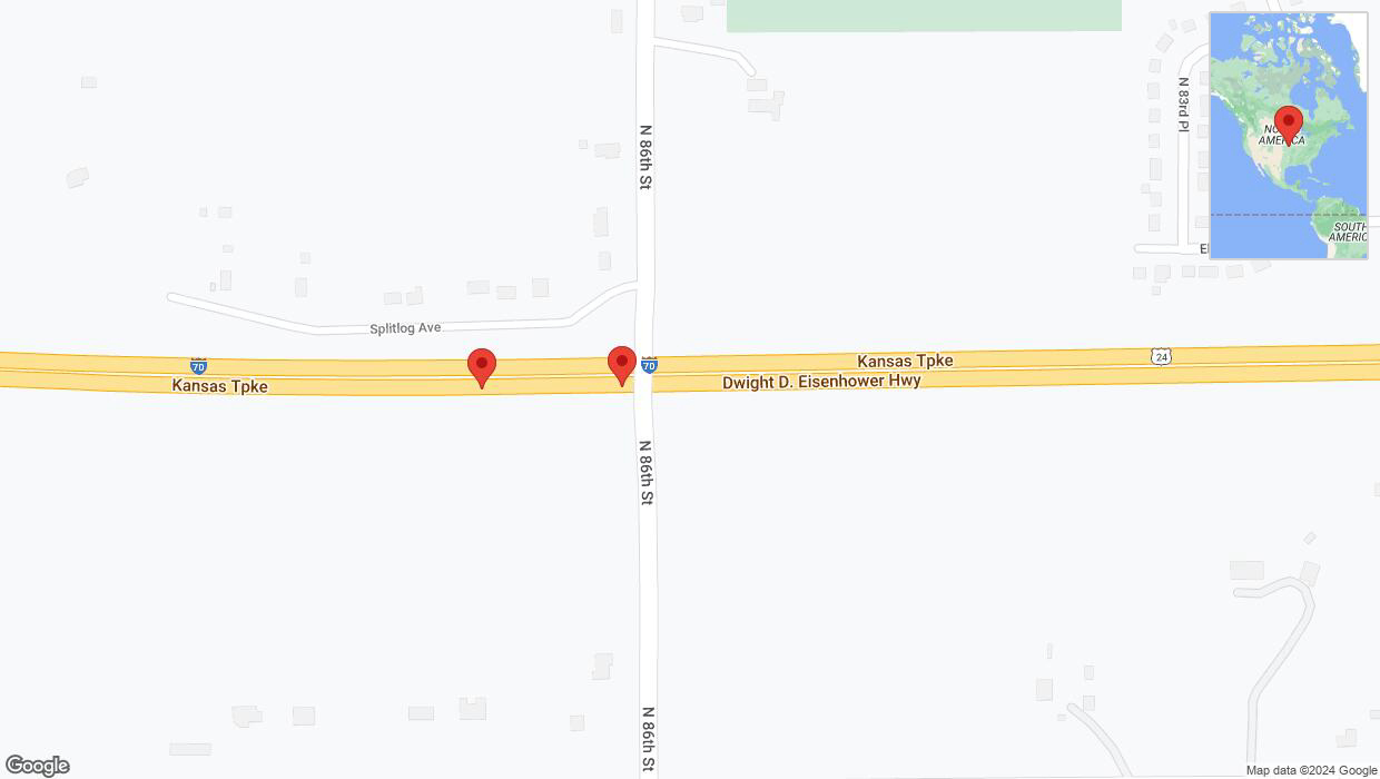 A detailed map that shows the affected road due to 'Broken down vehicle on eastbound I-70 in Kansas City' on July 17th at 11:01 p.m.