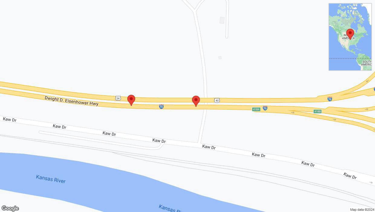 A detailed map that shows the affected road due to 'Broken down vehicle on eastbound I-70 in Kansas City' on July 18th at 4:55 p.m.