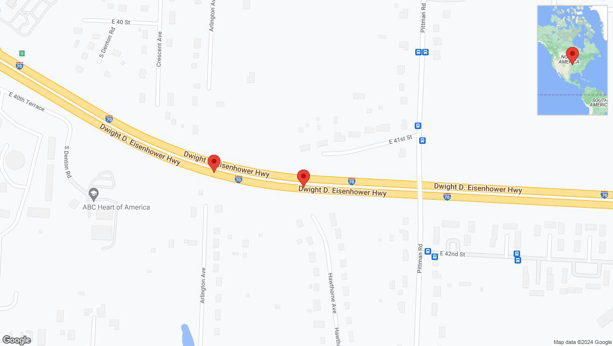 A detailed map that shows the affected road due to 'Broken down vehicle on eastbound I-70 in Kansas City' on July 18th at 10:13 p.m.