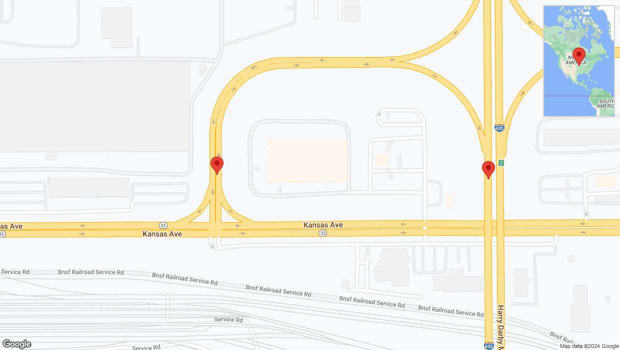 A detailed map that shows the affected road due to 'Kansas Avenue closed in Kansas City' on July 19th at 11:15 p.m.