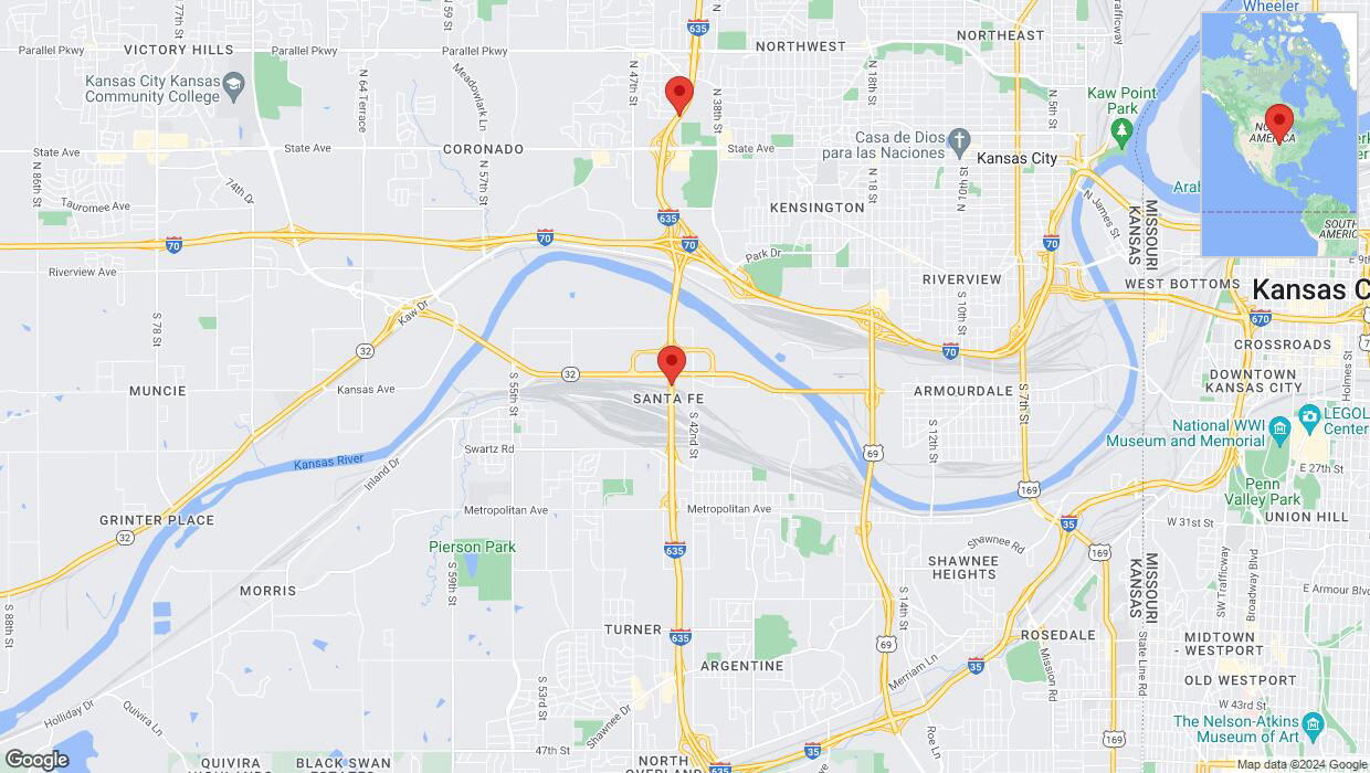 A detailed map that shows the affected road due to 'Lane on I-635 closed in Kansas City' on July 19th at 11:27 p.m.