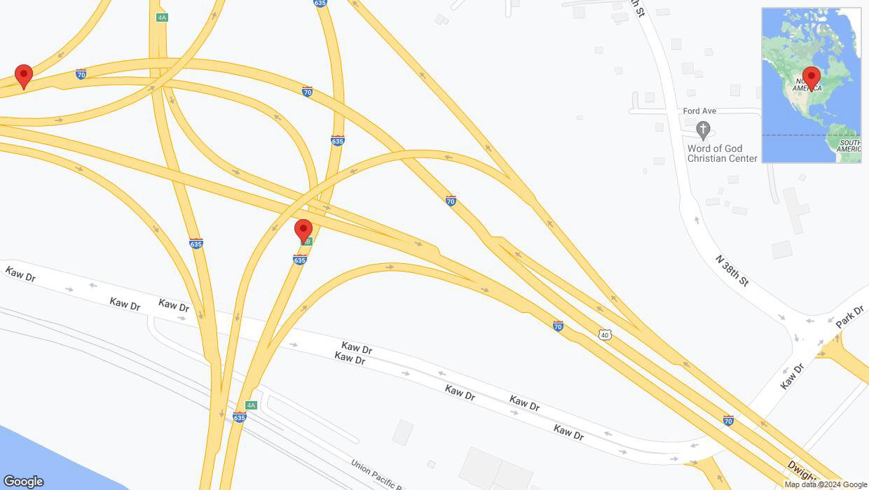 A detailed map that shows the affected road due to 'Harry Darby Memorial Highway temporarily closed in Kansas City' on July 19th at 10:21 p.m.