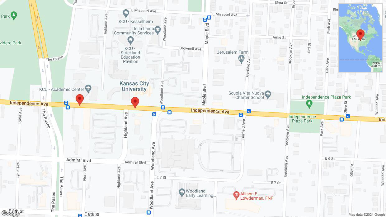 A detailed map that shows the affected road due to 'Independence Avenue/US-24 closed in Kansas City' on July 21st at 10:29 p.m.