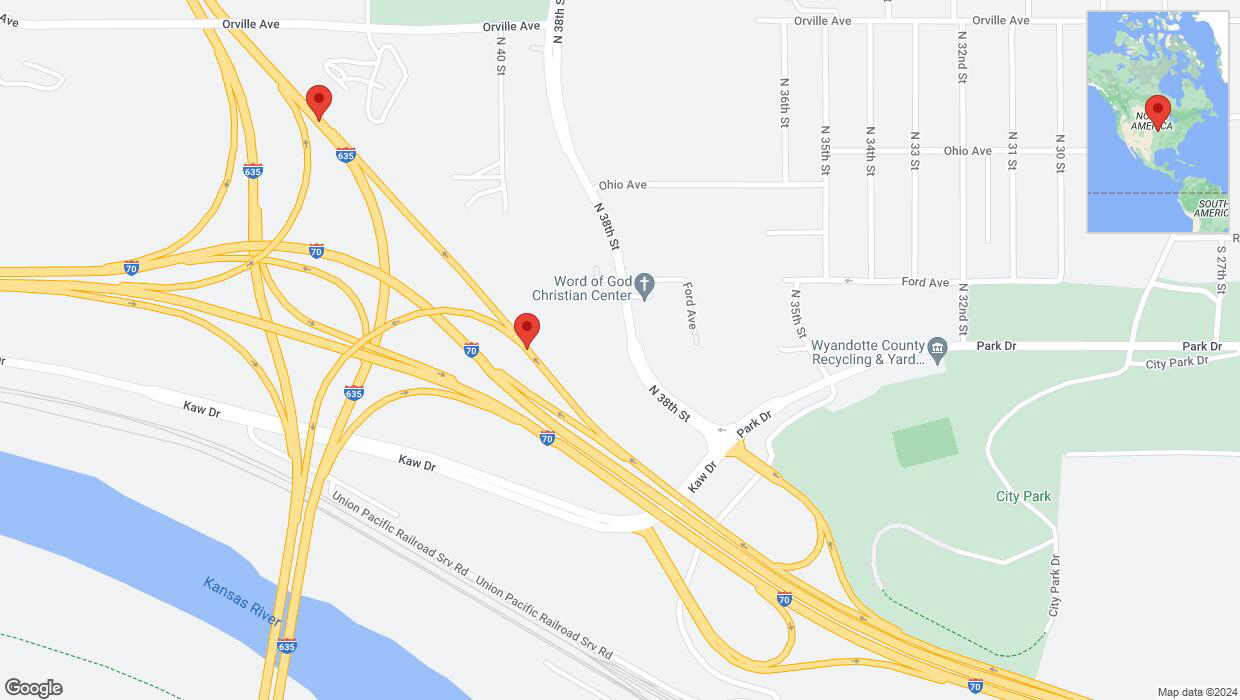A detailed map that shows the affected road due to 'Road temporarily closed in Kansas City' on July 20th at 9:53 p.m.