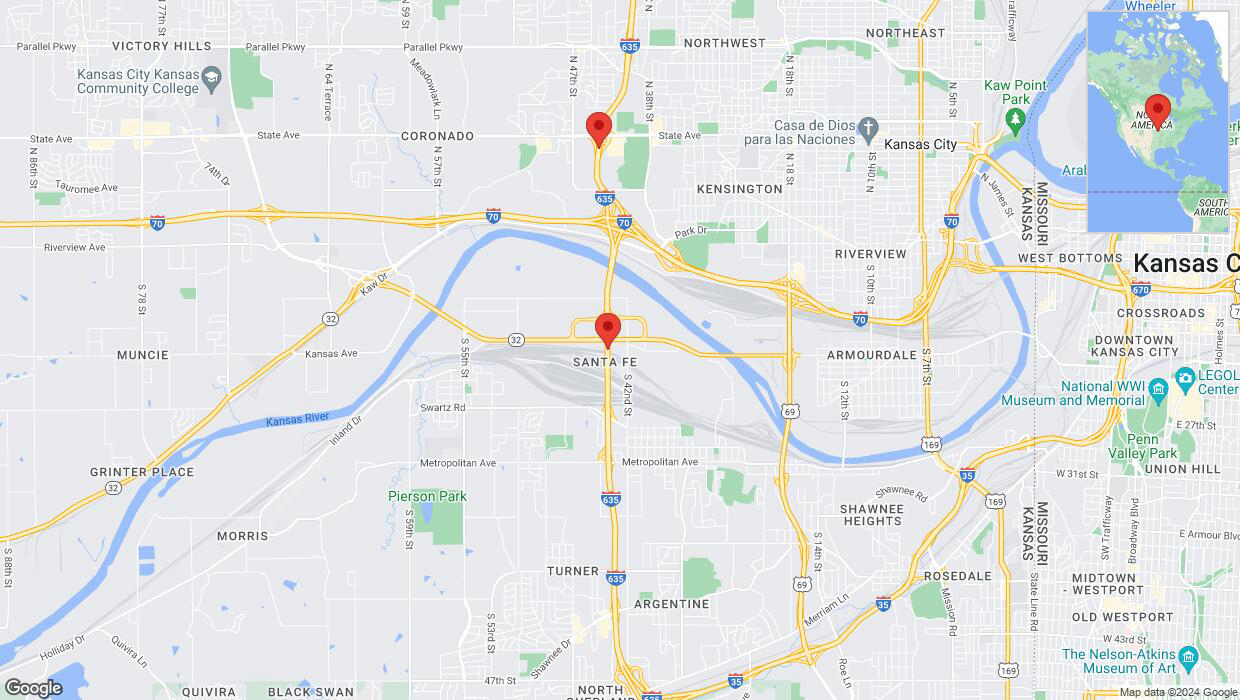 A detailed map that shows the affected road due to 'Lane on I-635 closed in Kansas City' on July 20th at 11:29 p.m.