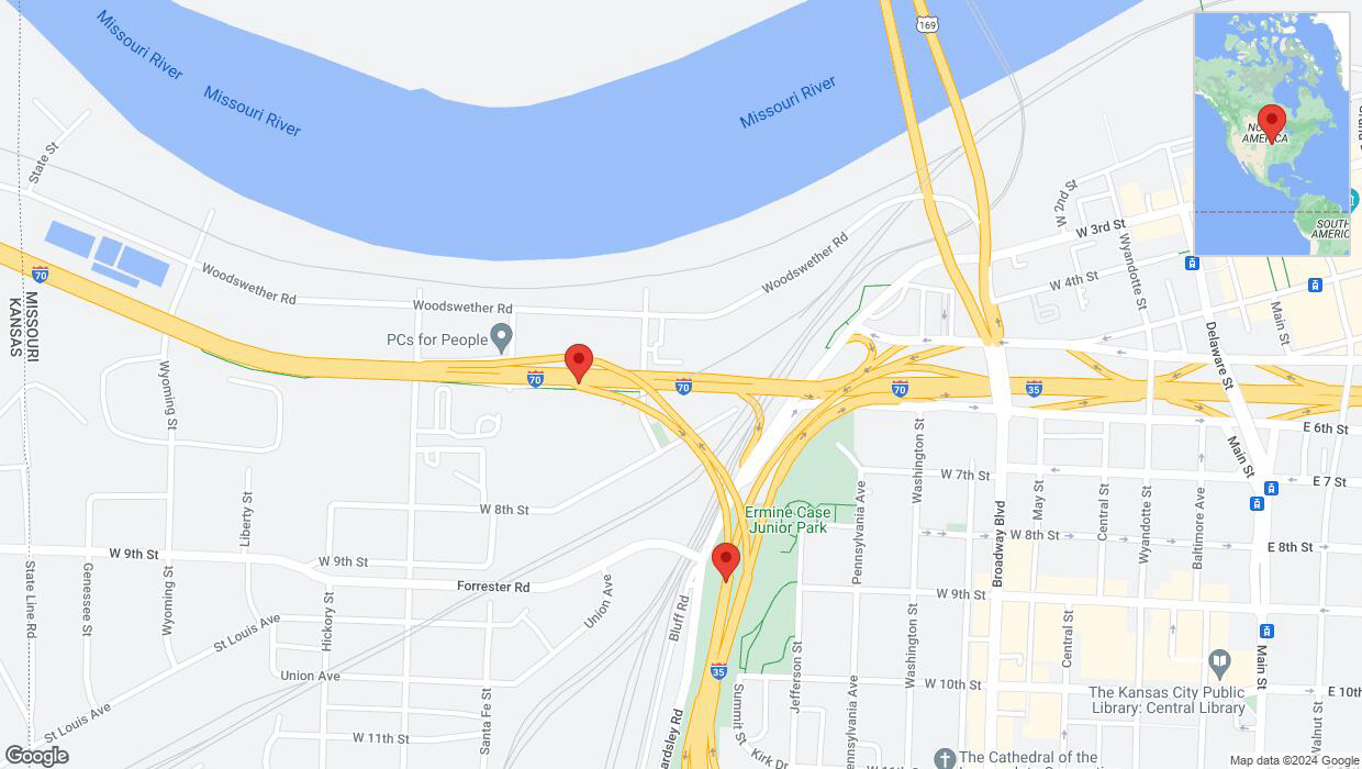 A detailed map that shows the affected road due to 'Mulberry Street: bridge closed between exit 2A and I-35 South' on July 23rd at 11:50 p.m.